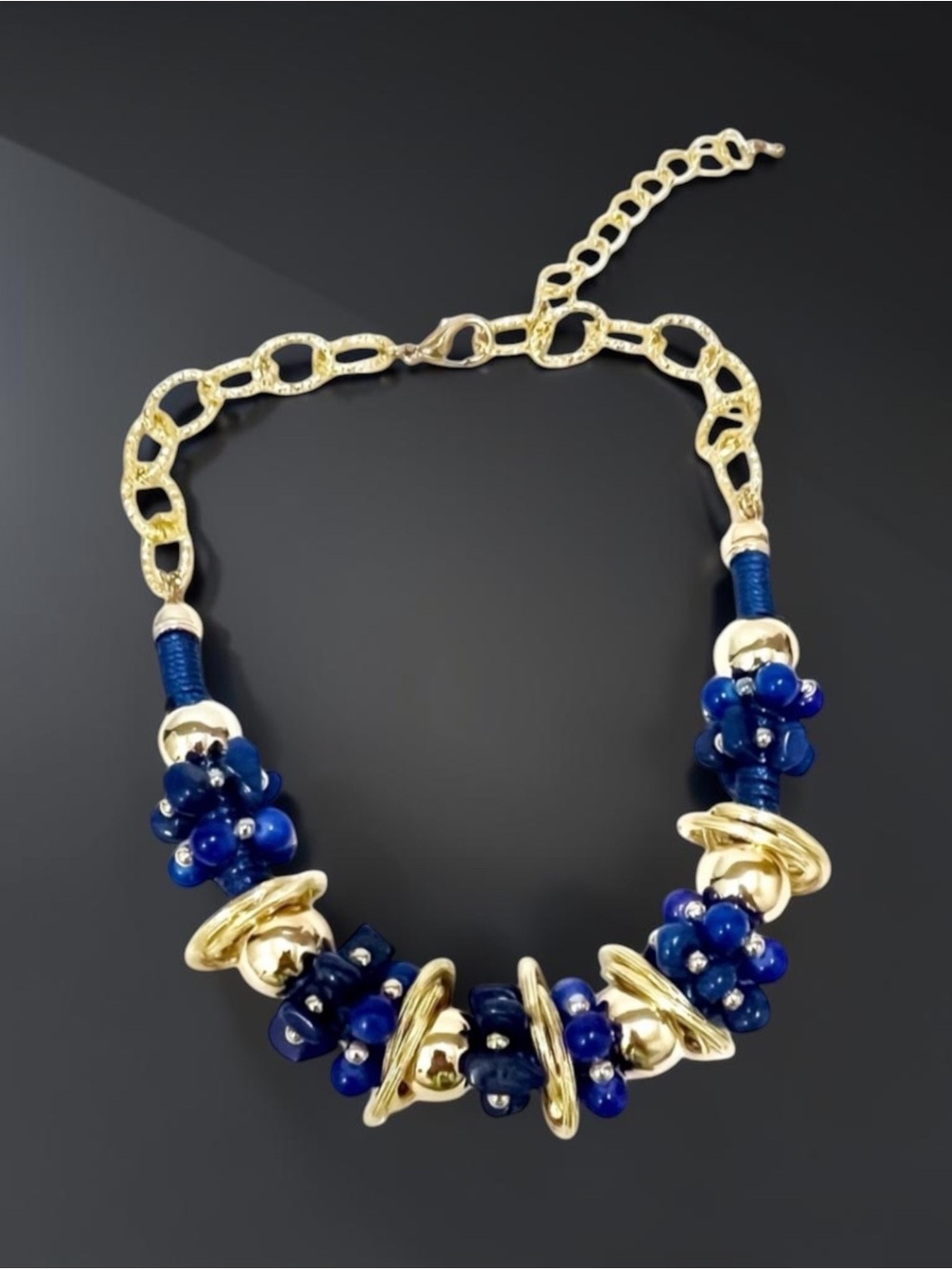 Fabulous Multi Strand Necklace in Blue and Gold
